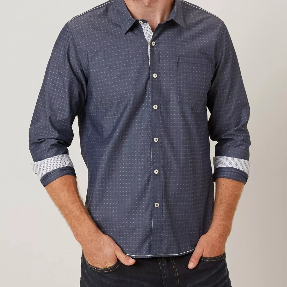 7 Diamonds Odessa Men's Navy Blue Patterned Shirt